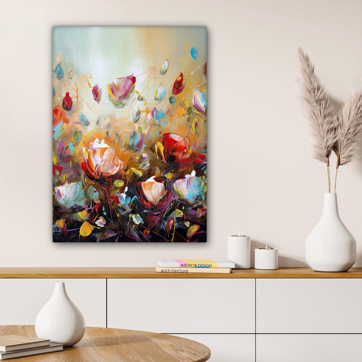 LEINWANDBILD Blumen - Kunst - Natur - Ölgemälde 60x80 cm - Multicolor, Textil (60/80cm) - MuchoWow