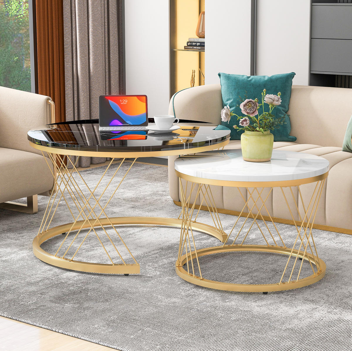 COUCHTISCH-SET aus MDF 70x70x45 cm Schwarz im 2er-Set mit Metallgestell - Schwarz, Holzwerkstoff (70/70/45cm) - IVMEU