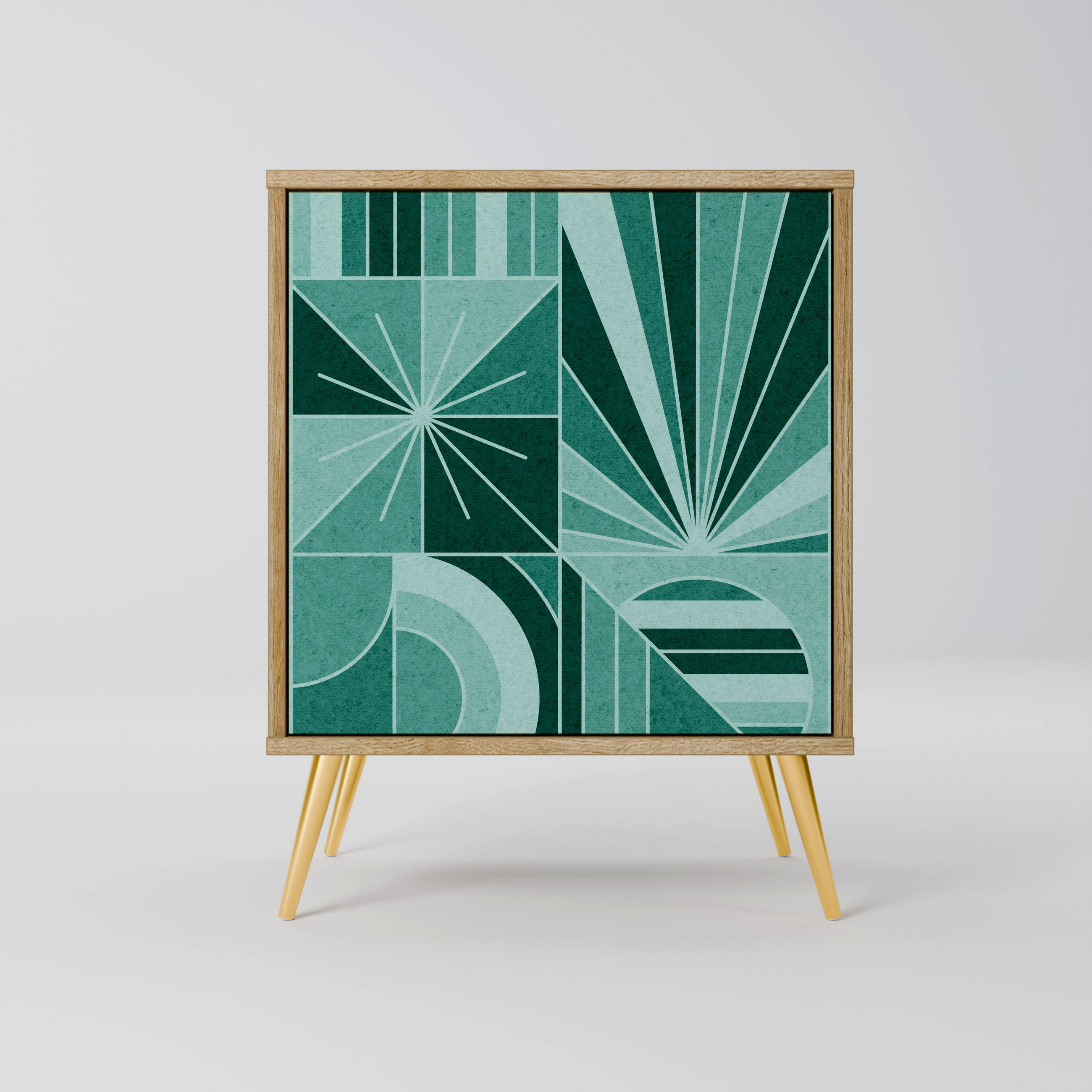 SIDEBOARD HARMONIC GRID, Eichefarben, 57,5x42x75,5 cm, Goldfarbene Metallfüße - Eichefarben/Goldfarben, Holzwerkstoff/Metall (57.5/75.5/42cm) - SpaceRebels