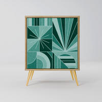 SIDEBOARD HARMONIC GRID, Eichefarben, 57,5x42x75,5 cm, Goldfarbene Metallfüße - Eichefarben/Goldfarben, Holzwerkstoff/Metall (57.5/75.5/42cm) - SpaceRebels