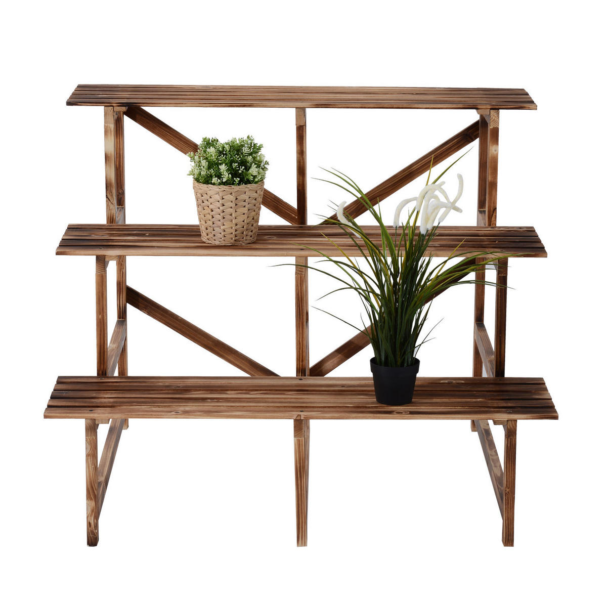 PFLANZENTREPPE, Blumenregal, Pflanzregal, 3 Stufen, Tannenholz, Naturholz - Fichtefarben, Holz (80/78/100cm) - Outsunny