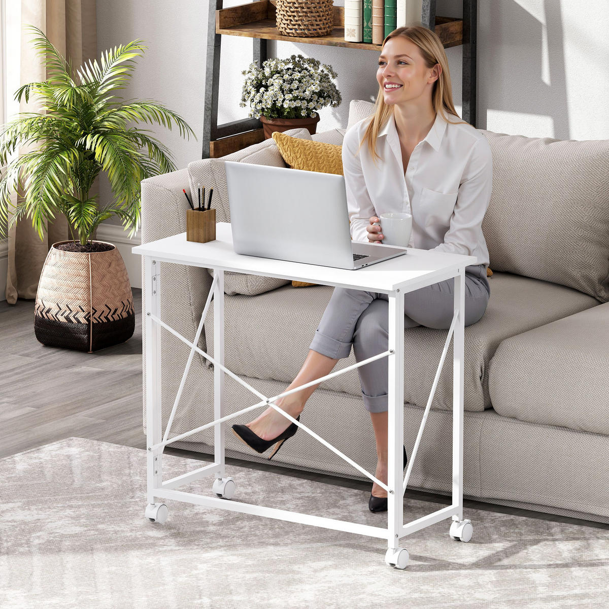 SCHREIBTISCH DE-14950 klappbar auf Rollen Weiß - Weiß, Holzwerkstoff (80/40/75cm) - ComfortXL