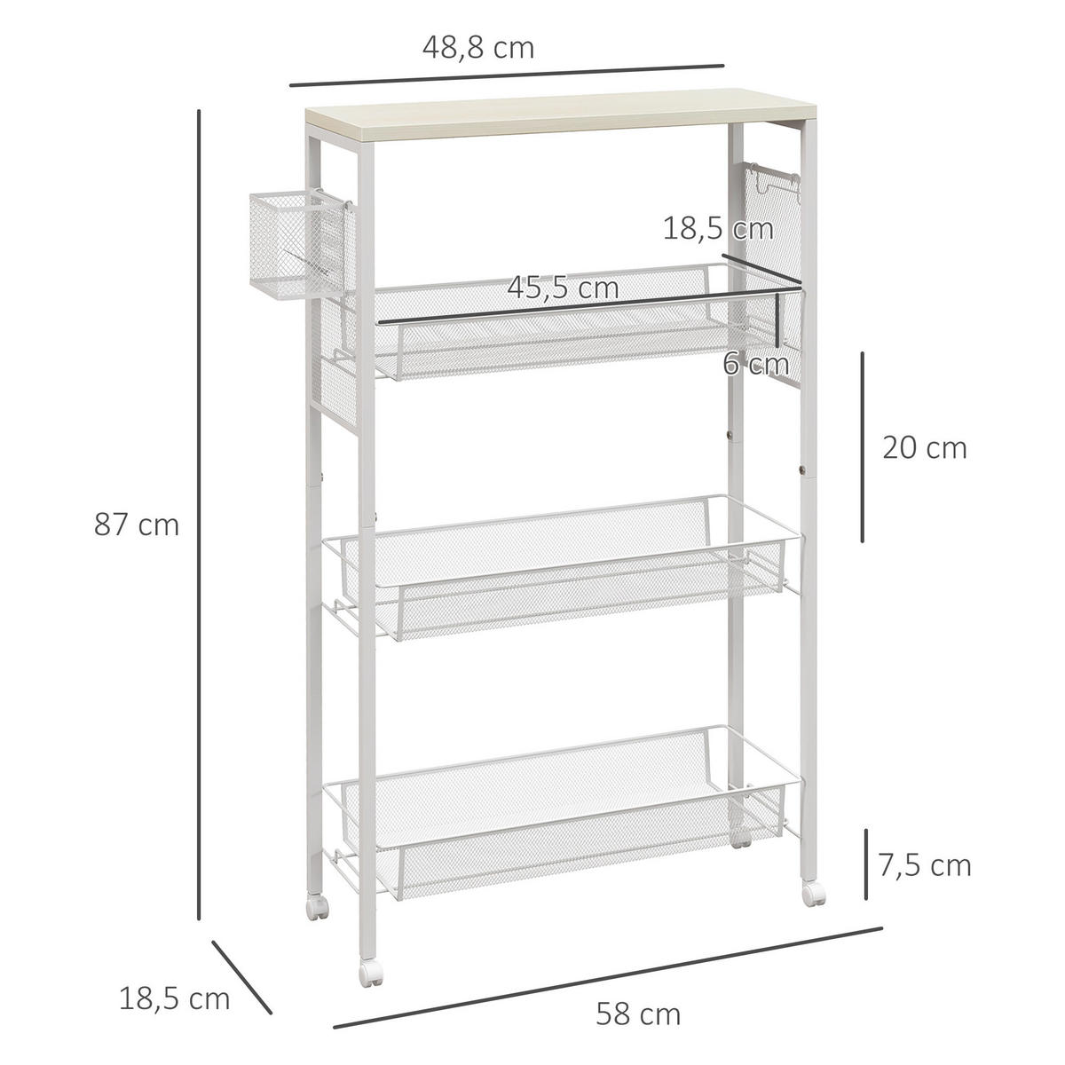 KÜCHENWAGEN, Spanplatte, Stahl, Weiß - Weiß, Kunststoff (18.5/87/58cm) - HOMCOM