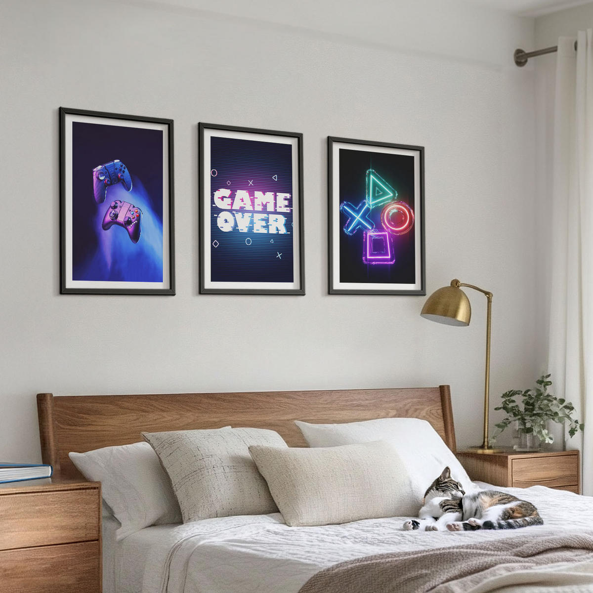 BILDER SET 3er Set - 40x60 cm Schwarzer Rahmen - Game Over Gamepads - Schwarz, Kunststoff (40/60cm) - TULUP