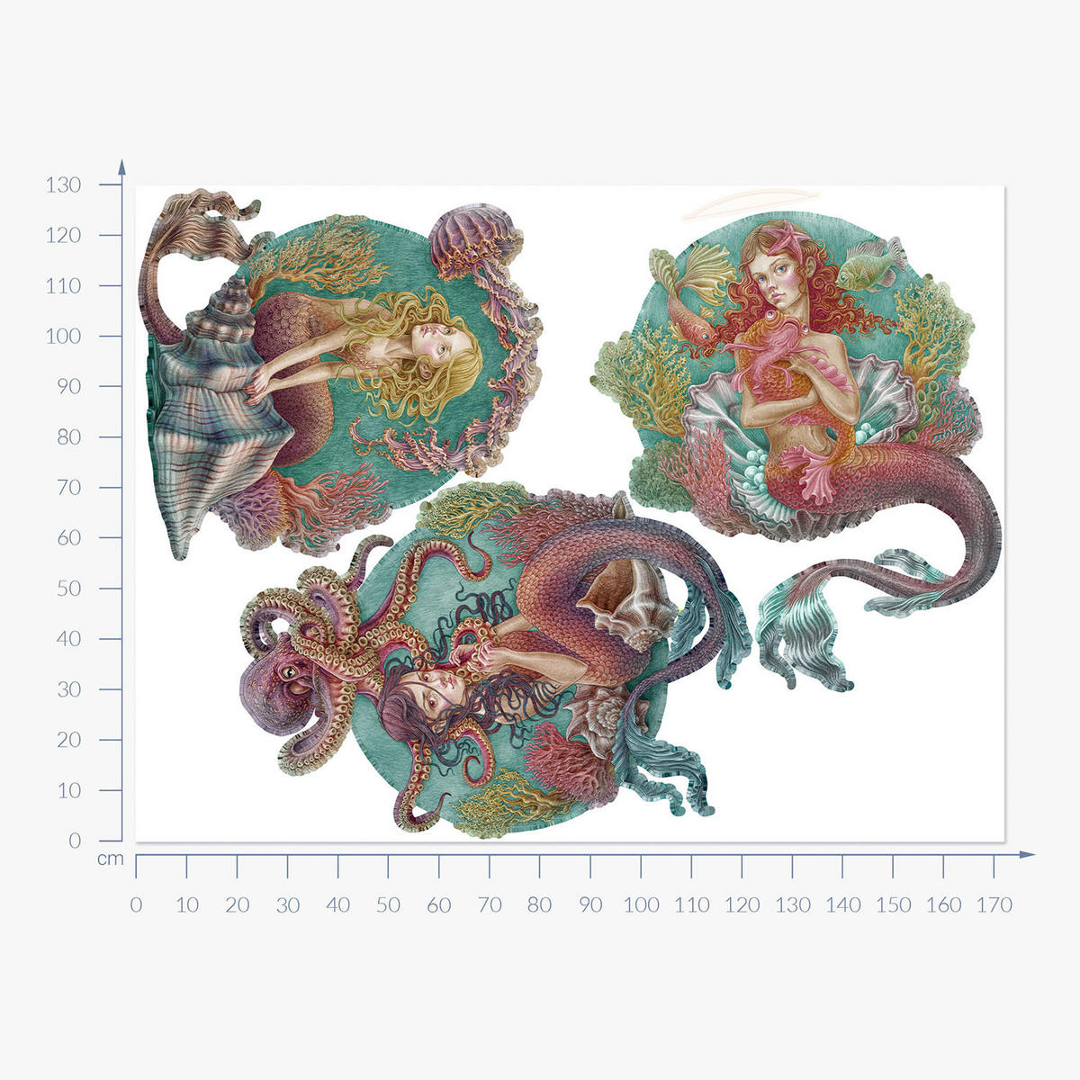 WANDAUFKLEBER 130x172cm - Die kleinen Meerjungfrauen - Multicolor, Kunststoff (130/172/0.1cm) - Wallfluent