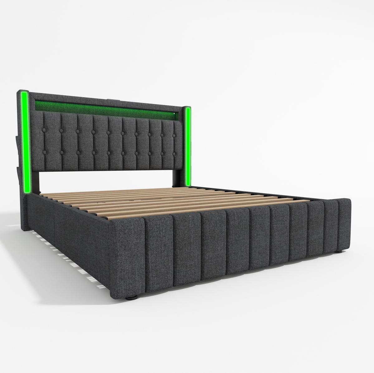 ČALÚNENÁ posteľ z ľanového materiálu 140x200 cm sivá s LED osvetlením, USB-C a úložnými zásuvkami - sivá, textil (140/200cm) - Modfu