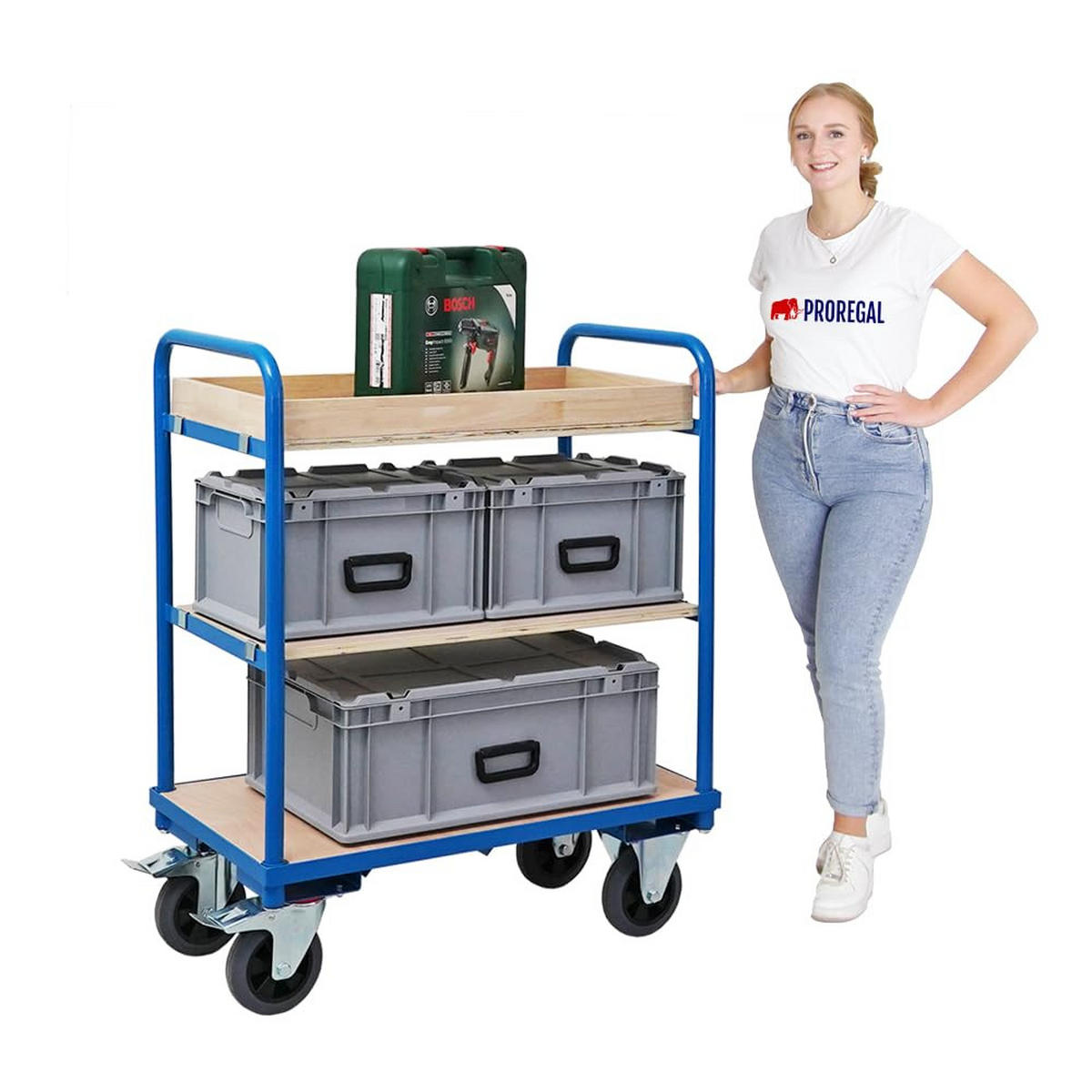 TISCHWAGEN mit 3 Etagen 102x50x97cm Traglast 450kg Lichtblau - Hellblau, Metall (97/50/102cm) - PROREGAL