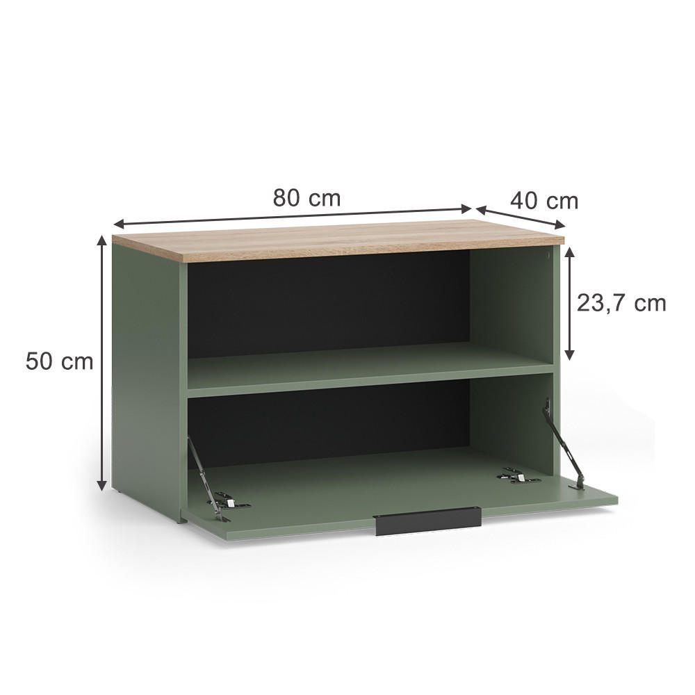 KOMMODE Wido Grün 80 x 50 cm mit 1 geschlossenem Fach - Grün/Sonoma Eiche, Holzwerkstoff (80/50/40cm) - Vicco