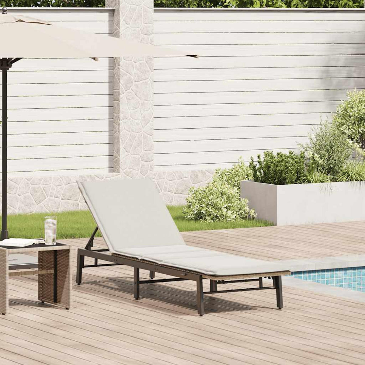 SONNENLIEGE Mit Auflage Beige Poly Rattan - Beige, Kunststoff (59/67/200cm) - vidaXL