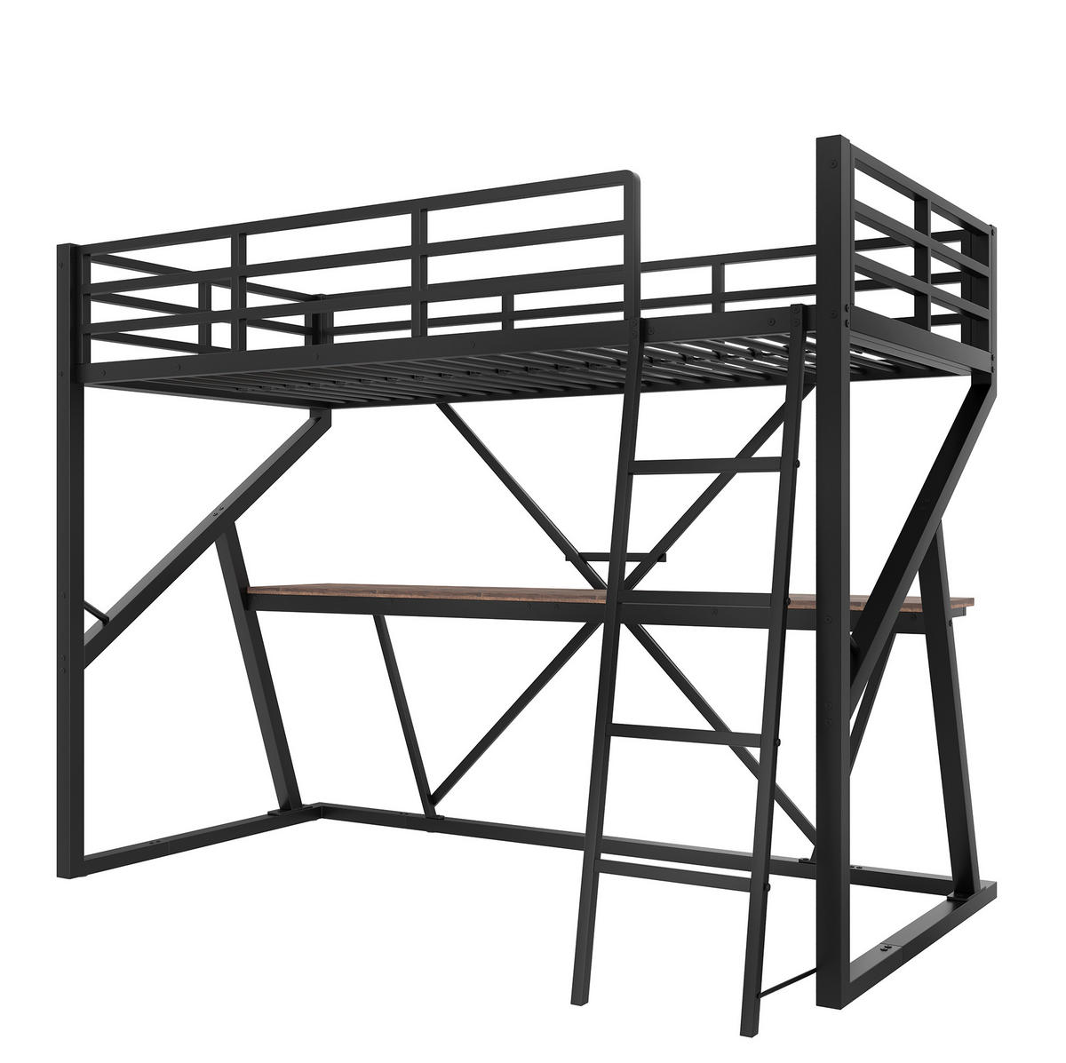 HOCHBETT 90/200 cm aus Metall mit Schreibtisch und LED-Beleuchtung - Schwarz, Metall (90/200cm) - Flora Grace