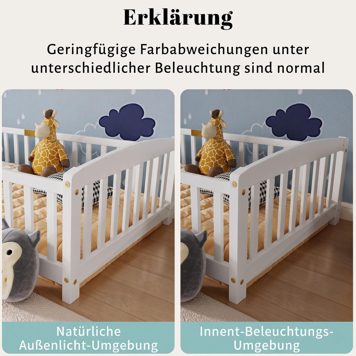 BODENBETT 90/200 cm DE-32892 mit Sicherheitsgeländer Weiß - Weiß, Holz (90/200cm) - ComfortXL