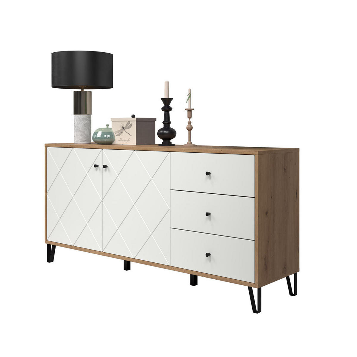 SIDEBOARD weiß - Eiche Wotan, Holzwerkstoff (183/76/40cm) - ebuy24