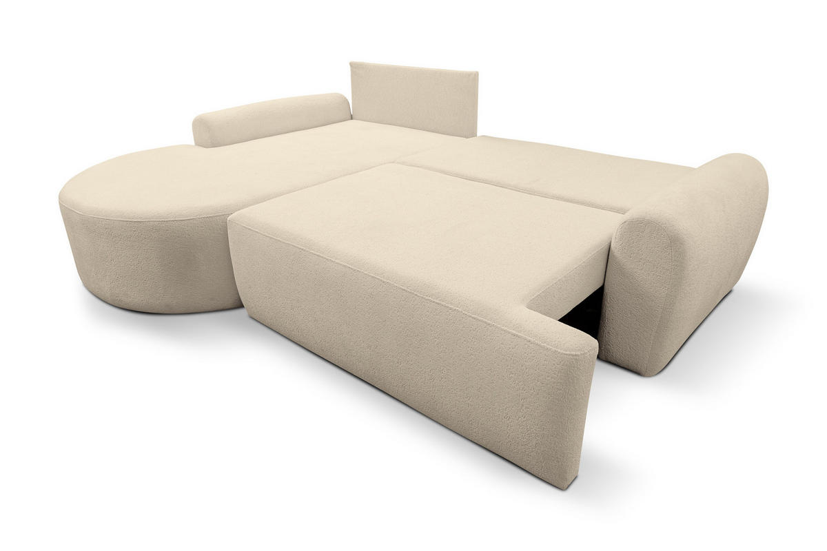 ECKSOFA Dream in L-Form mit Schlaffunktion und Bettkasten, Farbe: Beige, Bouclé-Stoff, Ottomane Links - Beige, Textil (136/260cm) - VENASI MÖBEL