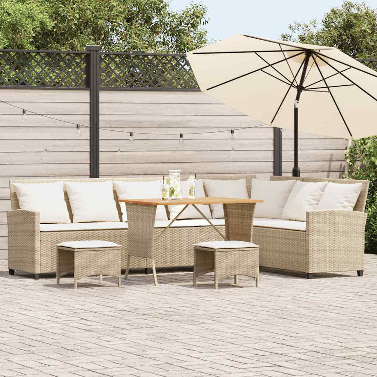 GARTEN-SOFAGARNITUR 4Er Set Mit Kissen L-Form Beige Poly Rattan - Hellgrau, Kunststoff - vidaXL