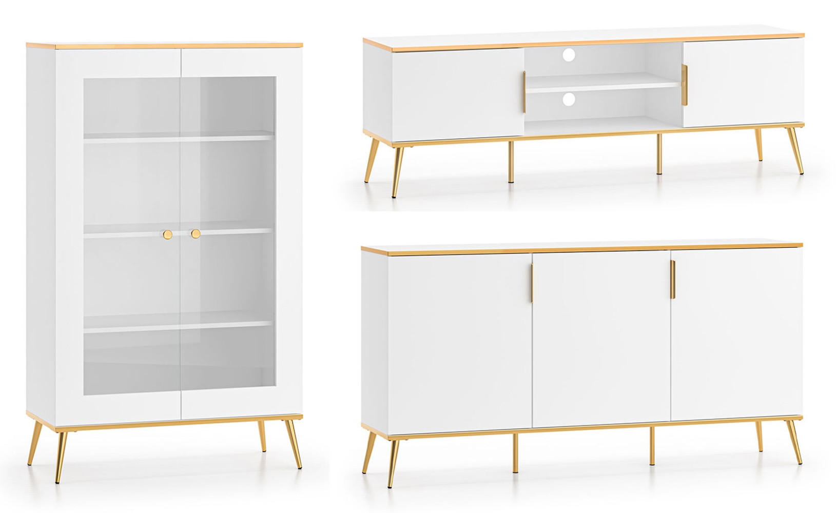 Feldmann-Wohnen Wohnzimmer-Set Weiß, Gold 422x130x40 cm