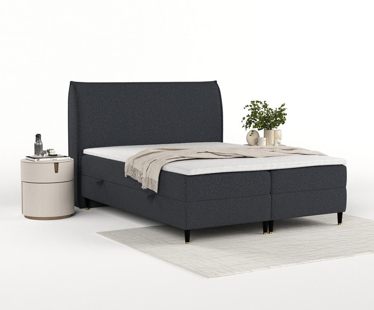 BOXBETT Melba Schwarz 180/200 cm mit Bonellmatratze - Schwarz, Holz/Holzwerkstoff (180/200cm) - Maison de Reve