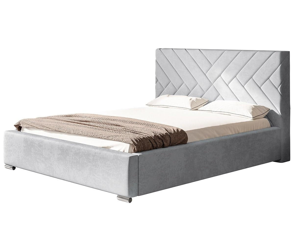 POLSTERBETT Monaco mit Kopfteil, 180x200 cm, Doppelbett mit Bettkasten und Lattenrost aus Holz, Velourstoff Hellgrau - Hellgrau, Holz/Textil (180/200cm) - Alpi-Möbel