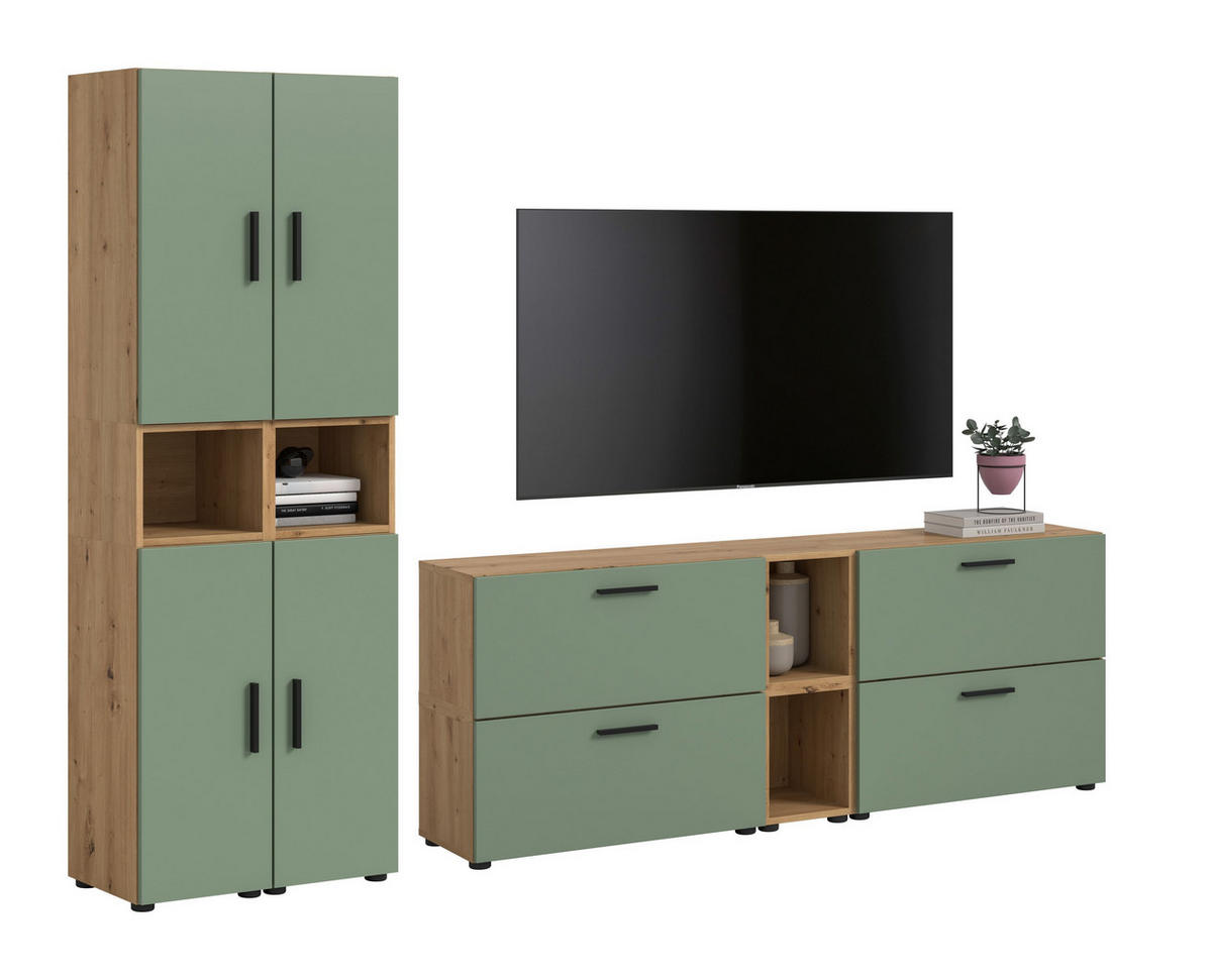 WOHNWAND The One Smoke Green 259/34/182 cm - Braun, Holzwerkstoff (259/182/34cm) - Xonox