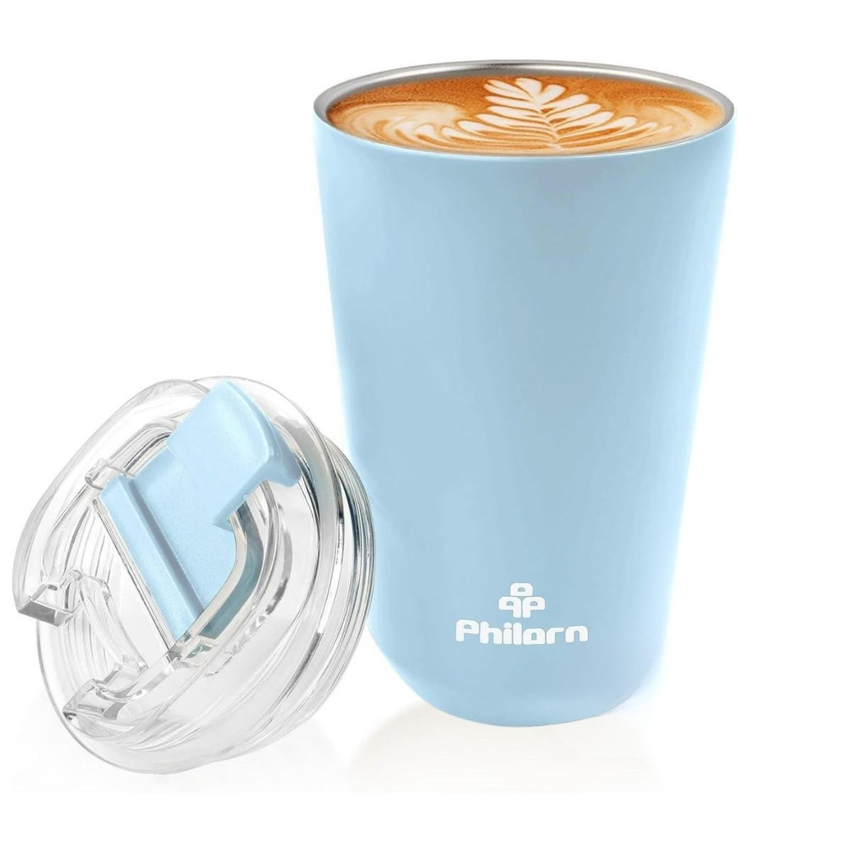 THERMOFLOW Coffee Tumbler Edelstahl, Thermobecher 380 ml - Hellblau, Metall (0.38L) - LUXUSKOLLEKTION
