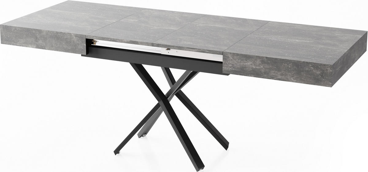 COUCHTISCH Cavetta X höhenverstellbar ausziehbar, Grauer Beton 120-200/80/27-76 cm - Hellgrau/Schwarz, Holzwerkstoff/Metall (80/120/76cm) - WFL GROUP