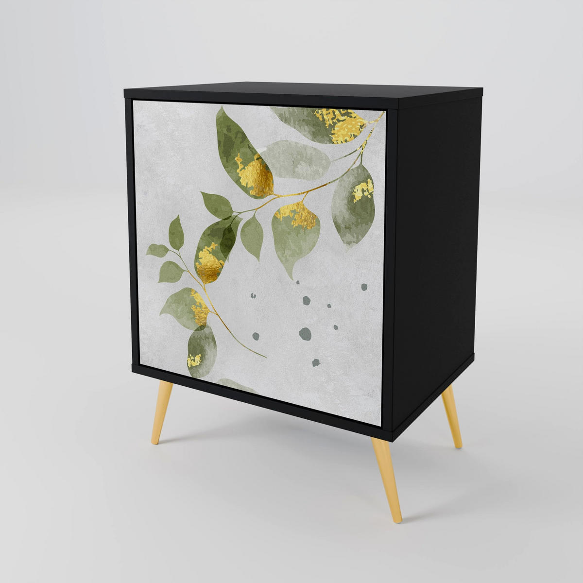 SIDEBOARD ELEGANT BOTANICS, Schwarz, 57,5x42x70,5 cm, Schwarze Metall-Sternfüße - Multicolor/Schwarz, Holzwerkstoff/Metall (57.5/70.5/42cm) - SpaceRebels