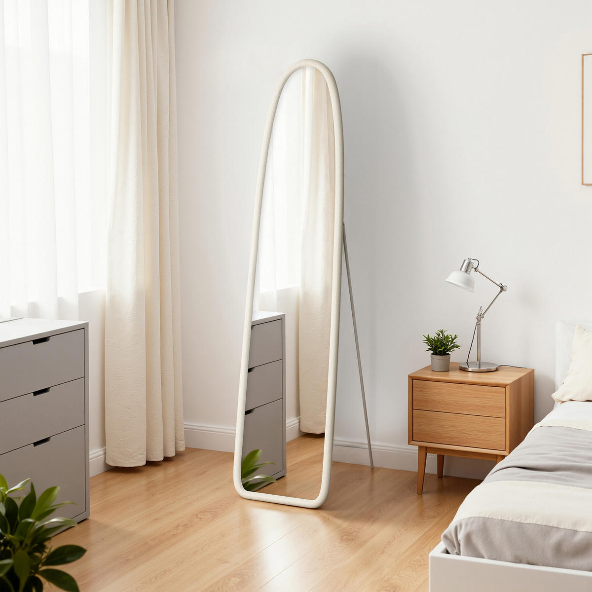 VOLLKÖRPER-SPIEGEL, 175x43 cm, eleganter gebogener Rahmen - Weiß, Glas (49/175/6cm) - Hometopia