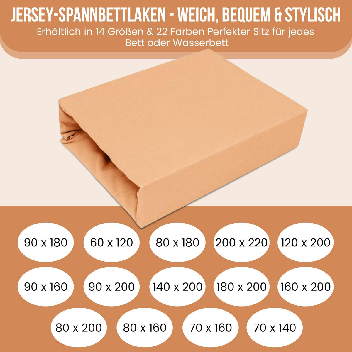 SPANNBETTLAKEN 200/220 cm, Jersey Elastisch 100 % Baumwolle Lachs - Sandfarben, Textil (200/220cm) - Best For Home
