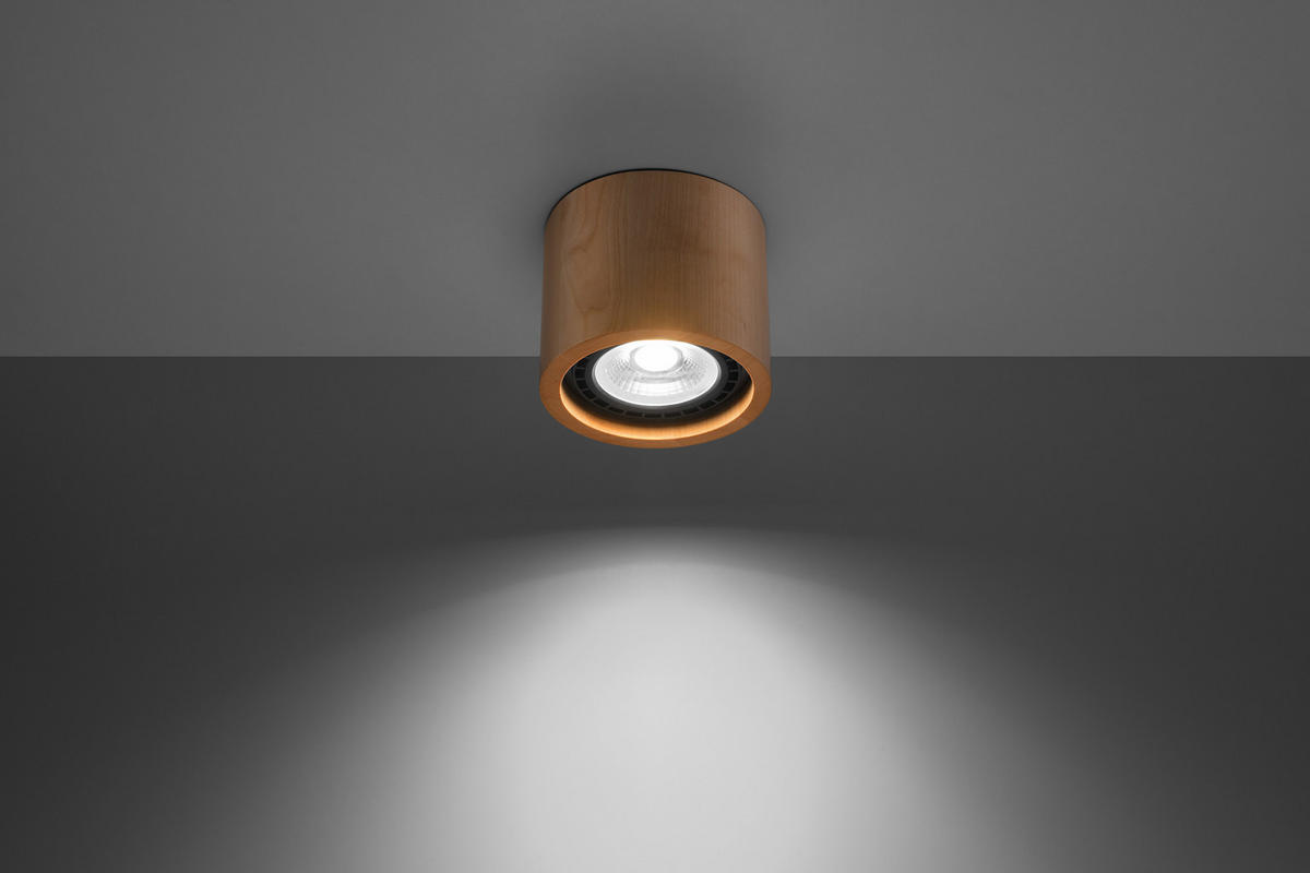DECKENLEUCHTE Holzoptik Braun Rund - Braun, Holz (14/14/10cm) - Sollux Lighting