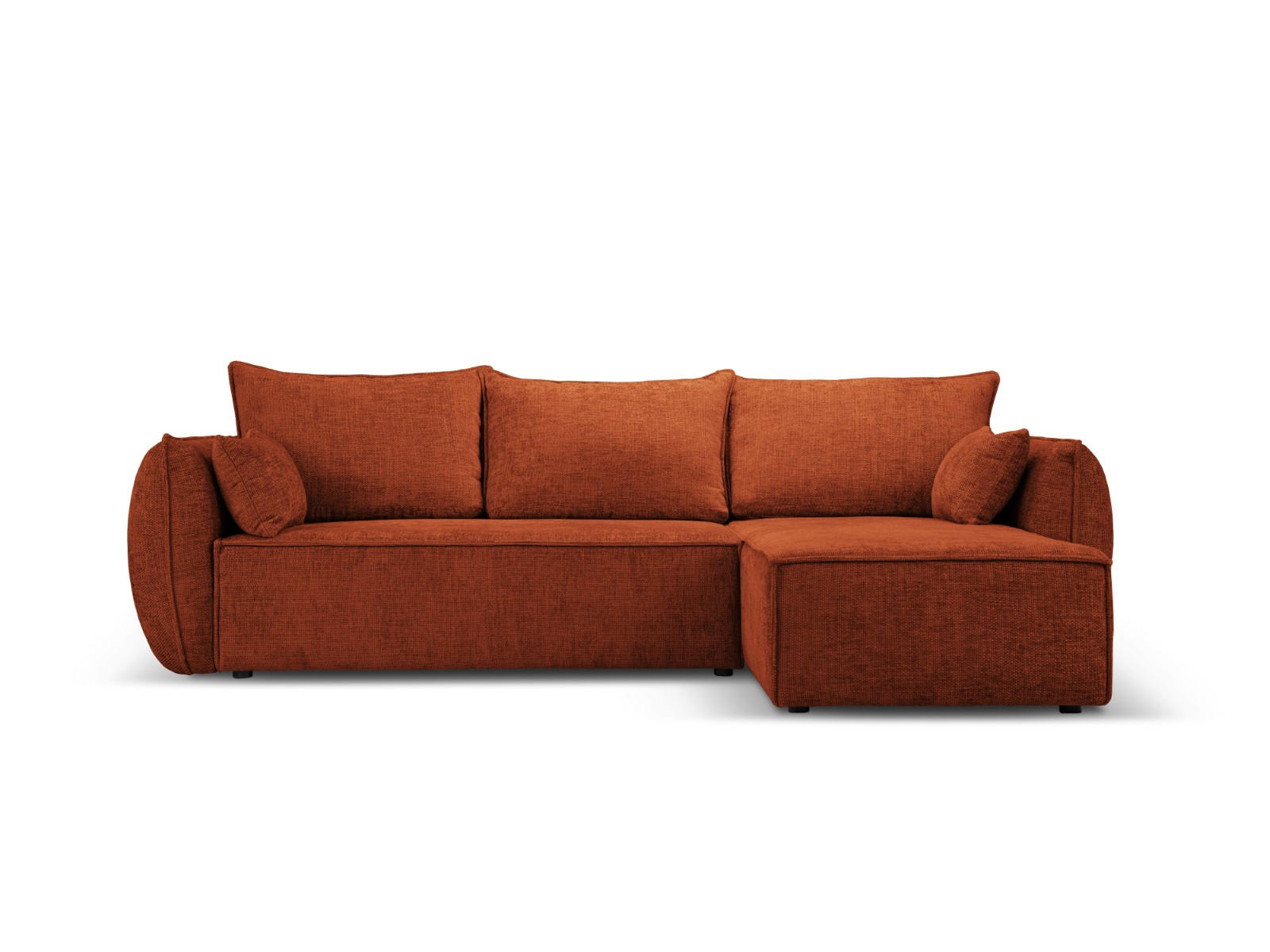 AUSKLAPPBARES-ECKSOFA rechts mit Container Kaelle aus Chenille-Stoff terrakotta 4 Sitzplätze - Terracotta, Textil (165/252cm) - Micadoni