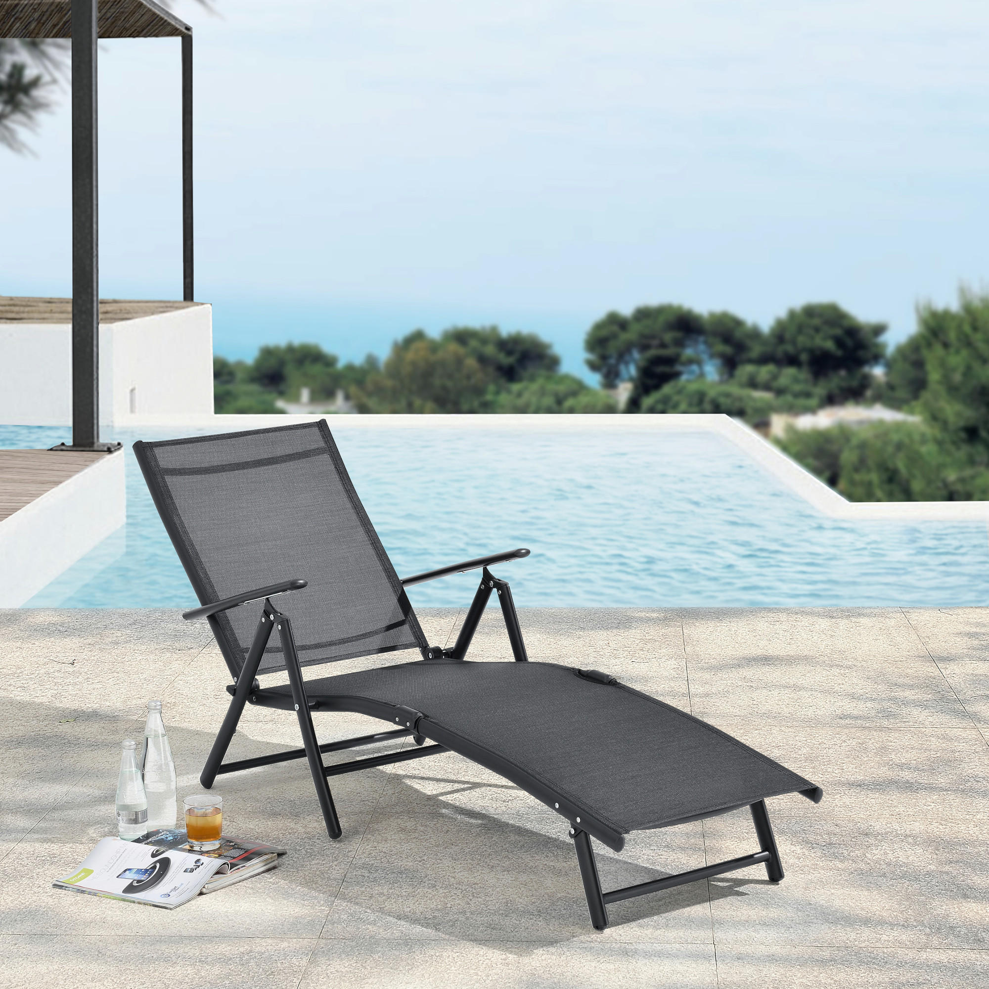SONNENLIEGE Alborea - Schwarz, Metall (150/86/65cm) - [en.casa]