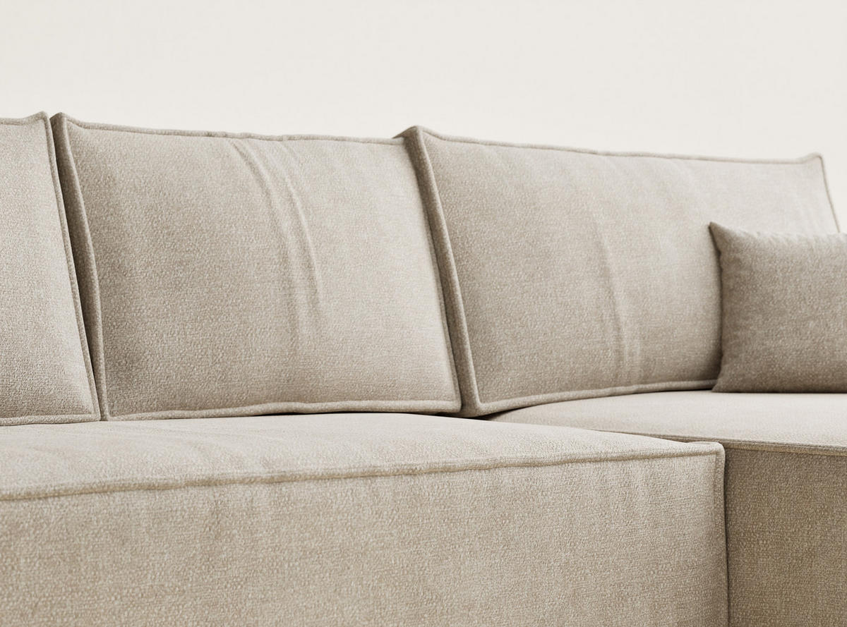 ECKSOFA Maze Beige Chenille-Stoff - Rechts Seite - Beige/Schwarz, Holz/Holzwerkstoff (294/185cm) - Maison de Reve