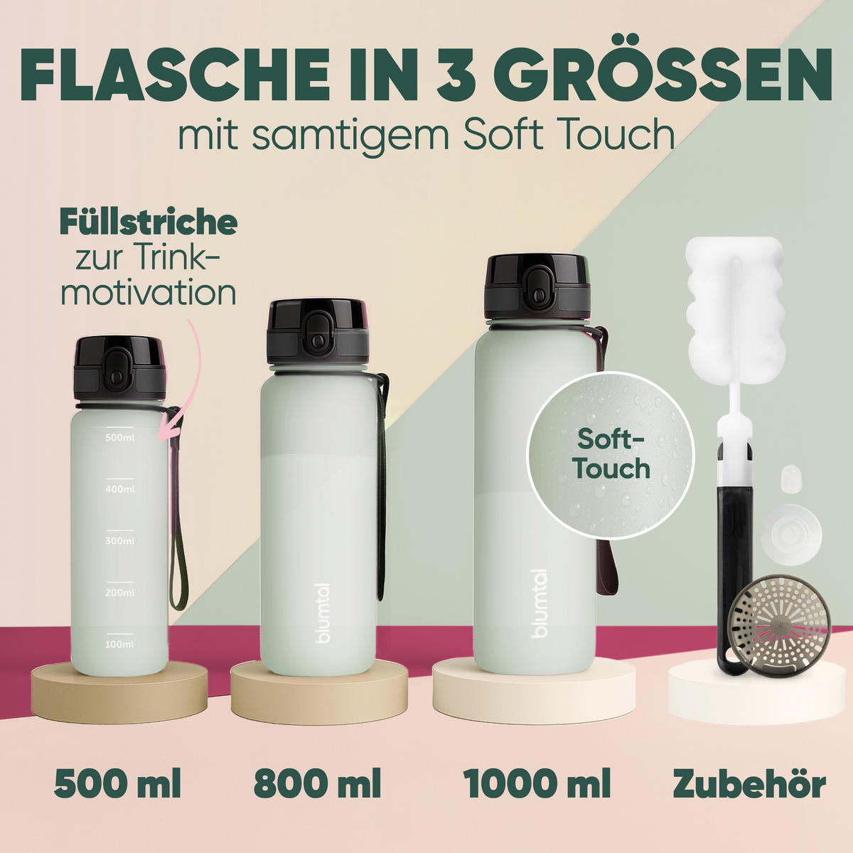 TRINKFLASCHE 0,5L - auslaufsichere - 1-Klick-Verschluss - BPA - freie - Hellgrün - Hellgrün, Kunststoff (0.5L) - Blumtal