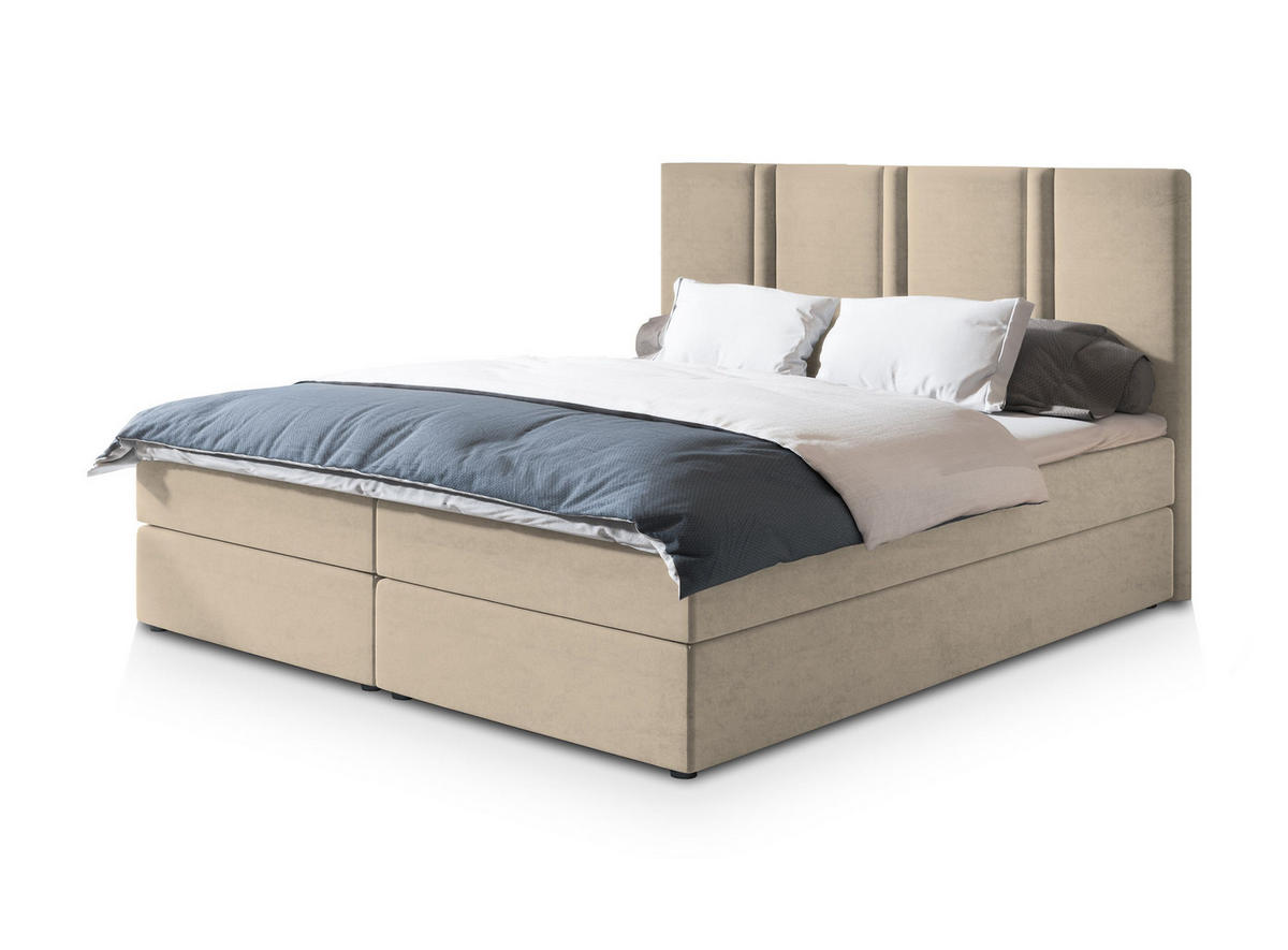 POSTEL BOXSPRING LARIO 160x200 cm, s matrací a úložným prostorem, béžová - béžová, kompozitní dřevo/textil (160/200cm) - MASSENO