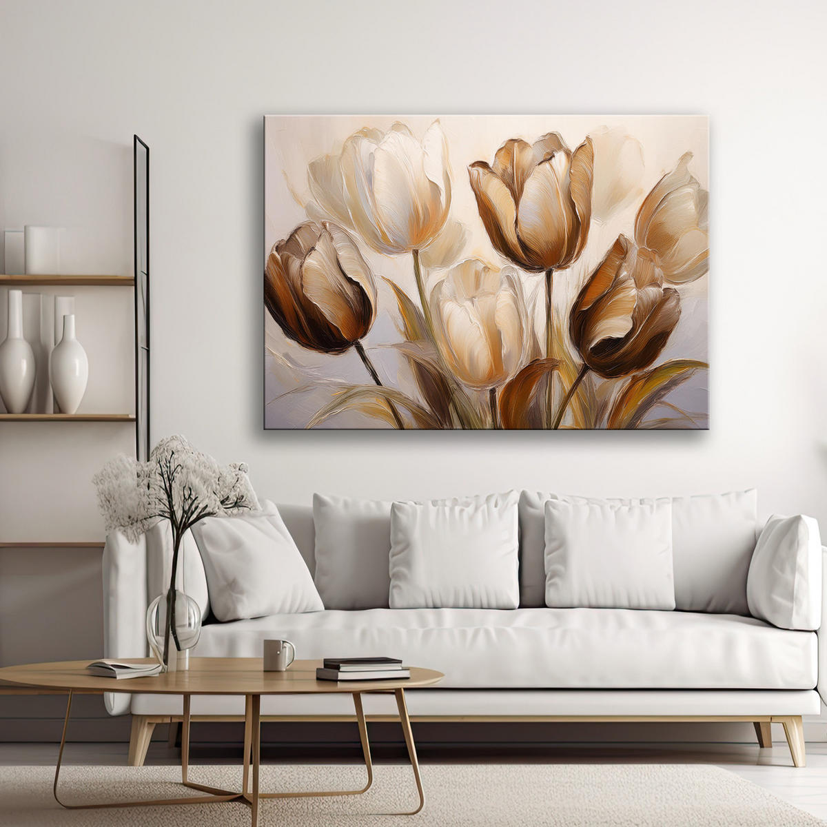 WANDBILD tulpen blumen sepia beige - Beige, Textil (60/40cm) - Feeby