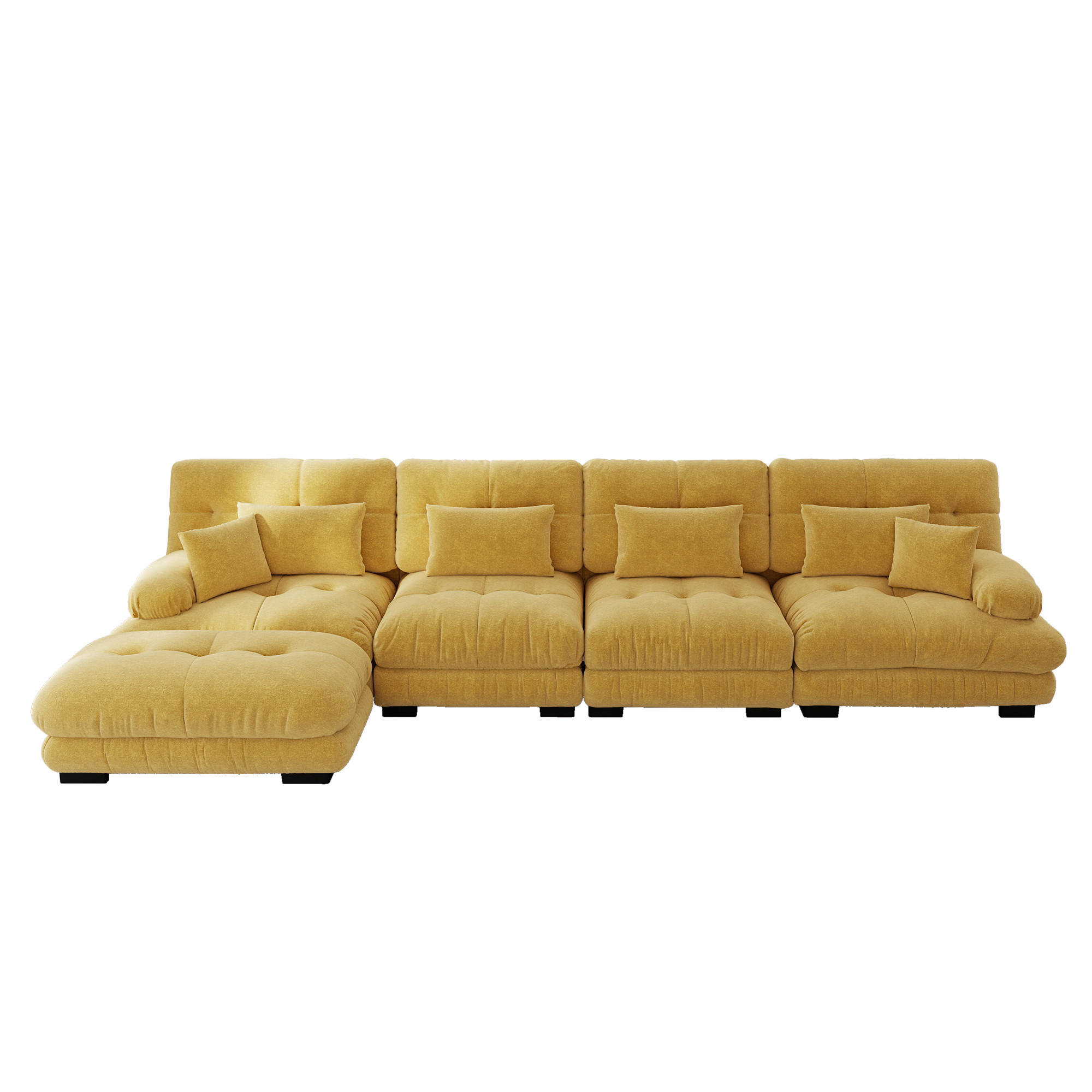4-SITZER ECKSOFA Chenille Gelb mit Ottomane - Gelb, Textil (406/145cm) - WISHDOR