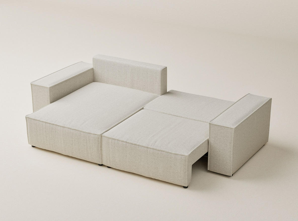 ECKSOFA MIT SCHLAFFUNKTION Moyo Creme Webstoff - Creme/Schwarz, Holz/Holzwerkstoff (255/148cm) - Maison de Reve