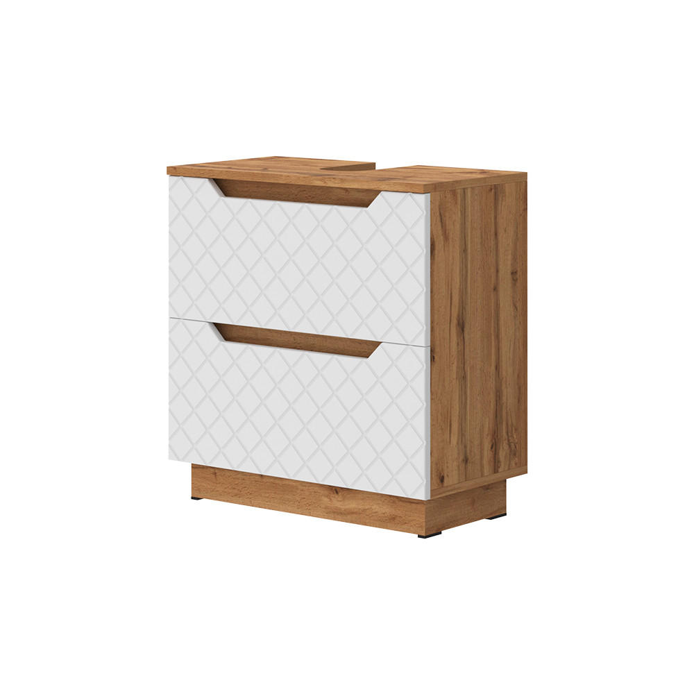 WASCHBECKENUNTERSCHRANK Lotta Eiche/Weiß mit Kachelstruktur 59.8 x 62.5 cm mit 2 Schubladen - Eichefarben/Weiß, Holzwerkstoff (59.8/62.5/32cm) - Vicco