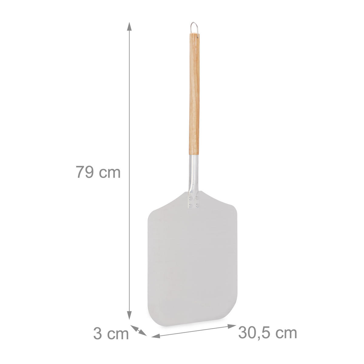 PIZZASCHAUFEL - Silberfarben, Holz/Metall (30.5/3/79cm) - Relaxdays