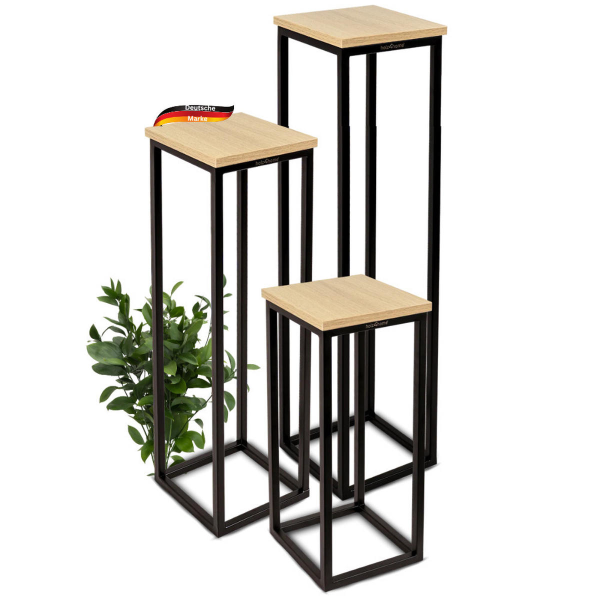 BLUMENSTÄNDER Holz LURI 3er-Set MDF Metallgestell - Braun, Holz (20/90/21cm) - DELUKE