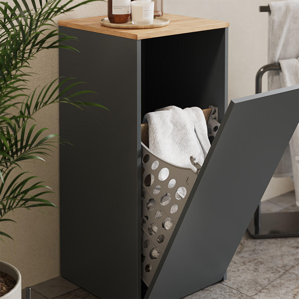 BADSCHRANK Viktor Anthrazit/Goldkraft Eiche 40.2 x 88.2 cm mit Wäschkorb - Honigeiche/Anthrazit, Holzwerkstoff (40.2/88.2/40.5cm) - Vicco