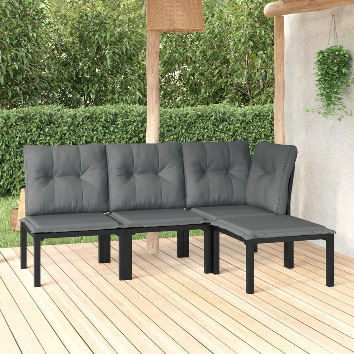 GARTEN-LOUNGE-SET 4-teilig Schwarz Und Grau Poly Rattan - Schwarz, Metall - vidaXL