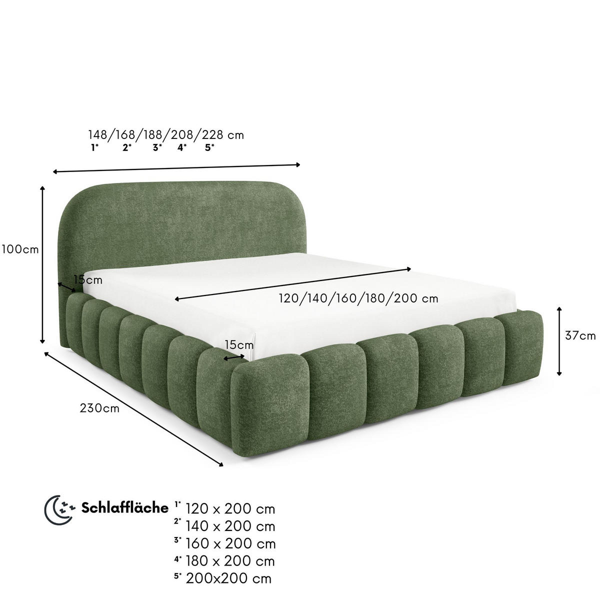POLSTERBETT BELLURE mit Bettkasten 180x200,Doppelbett mit Stauraum,Lattenrost,Boxspringbett-Optik,ohne Matratze-Grün - Grün, Holz (180/200cm) - Furnistar