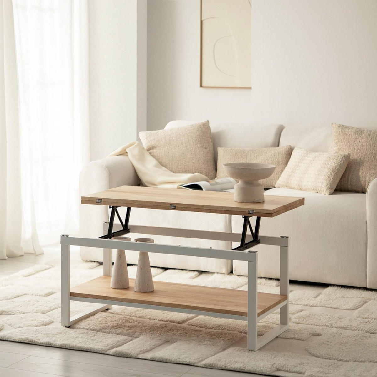 COUCHTISCH AUSZIEHBARER UND ERHÖHTER Alvi Weiß 100 cm x 49 - 61 cm - Weiß, Holz (45/100/49cm) - Klast Home