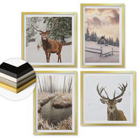 WANDBILDER 4er Set - 50x50 cm & 40x60 cm Goldrahmen - Winterlandschaft mit Hirschen - Goldfarben, Kunststoff (50/50cm) - ArtPrintCave