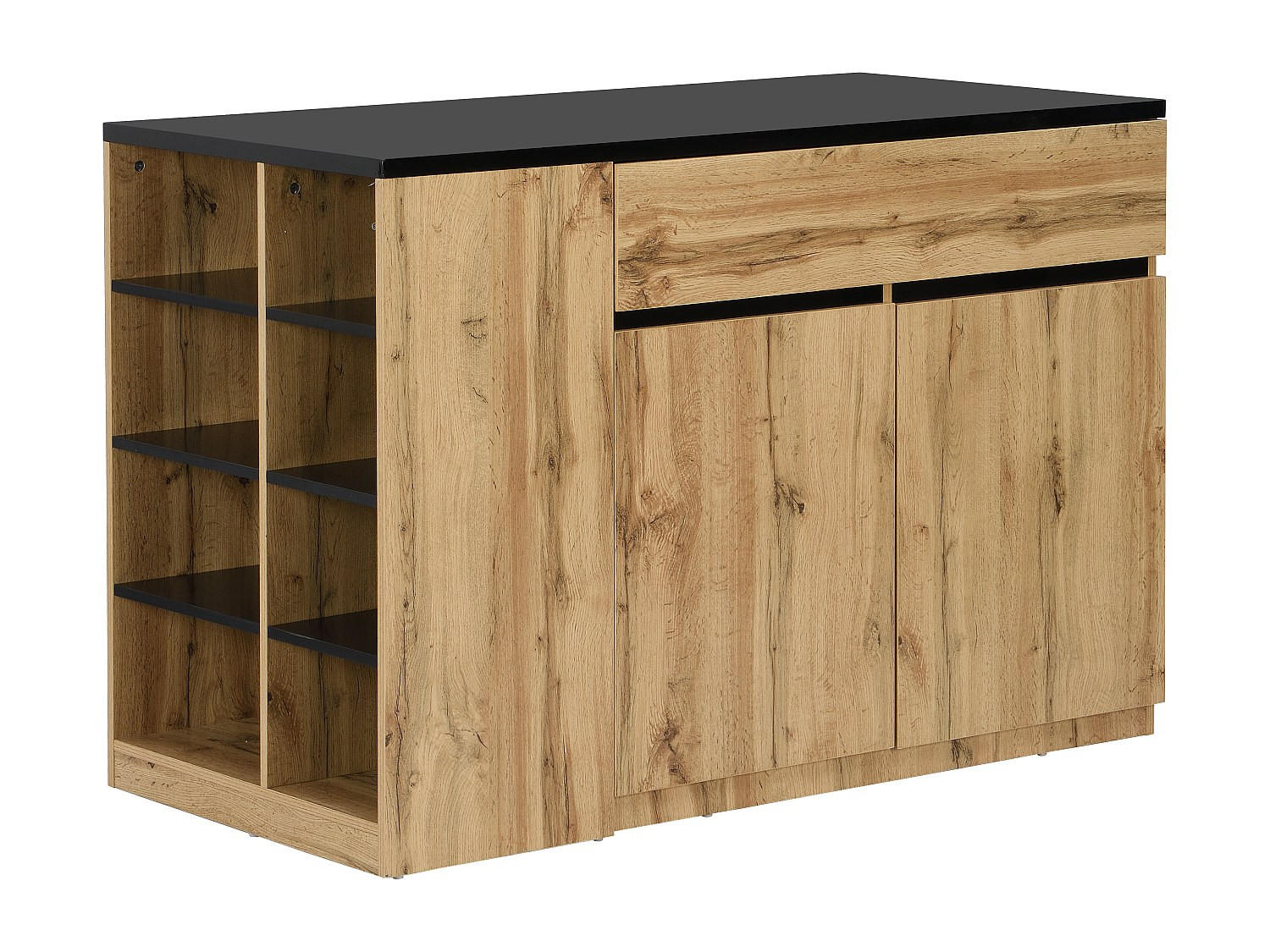 KÜCHENINSEL mit Stauraum - Schwarz & Naturfarben - MEILI - Naturfarben, Holz (65/90/130cm) - Vente-Unique