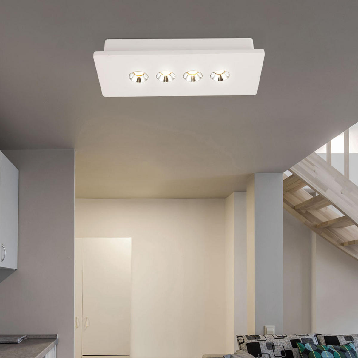 LED DECKENLEUCHTE Gips Weiß 4 flammig Chrom - Weiß, Metall (30/13/5cm) - Globo Lighting