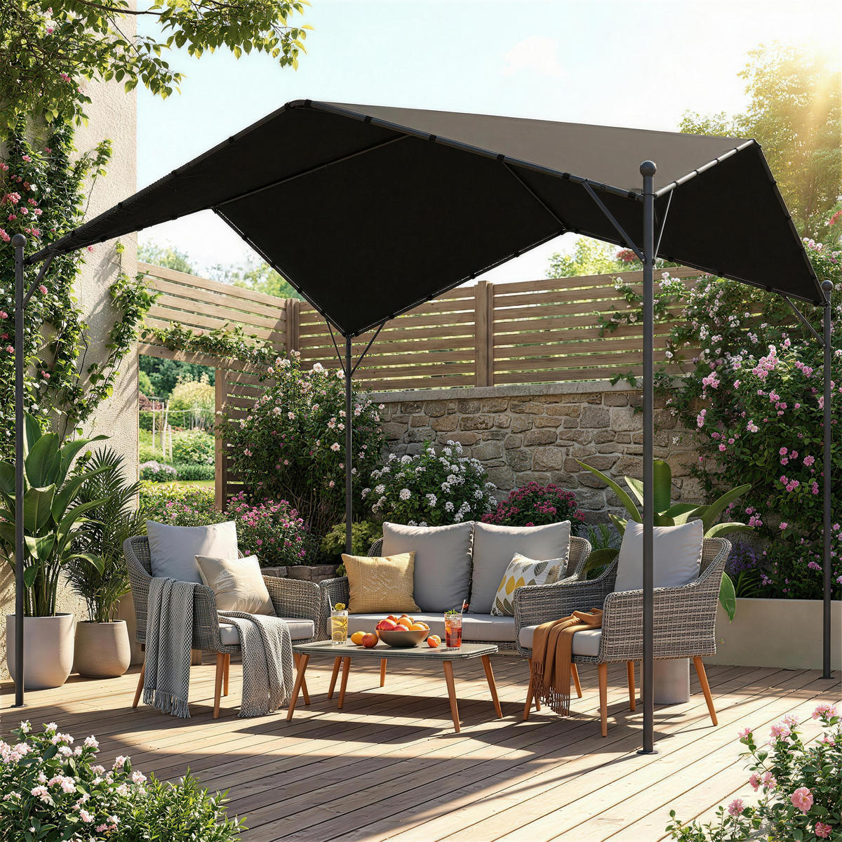 PERGOLA Metall Polyester Dunkelgrau 3/3 m - Dunkelgrau, Textil/Metall (300/280/300cm) - Outsunny