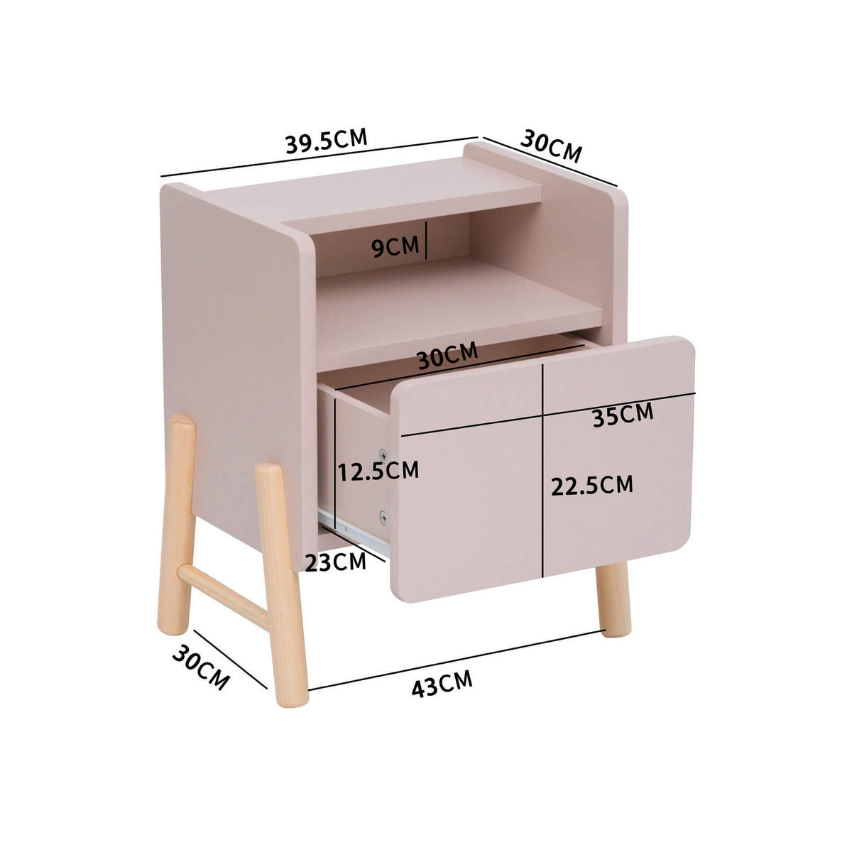 KINDERNACHTKÄSTCHEN Rosa 49/43/30 cm - Pink, Holzwerkstoff (40/49/30cm)