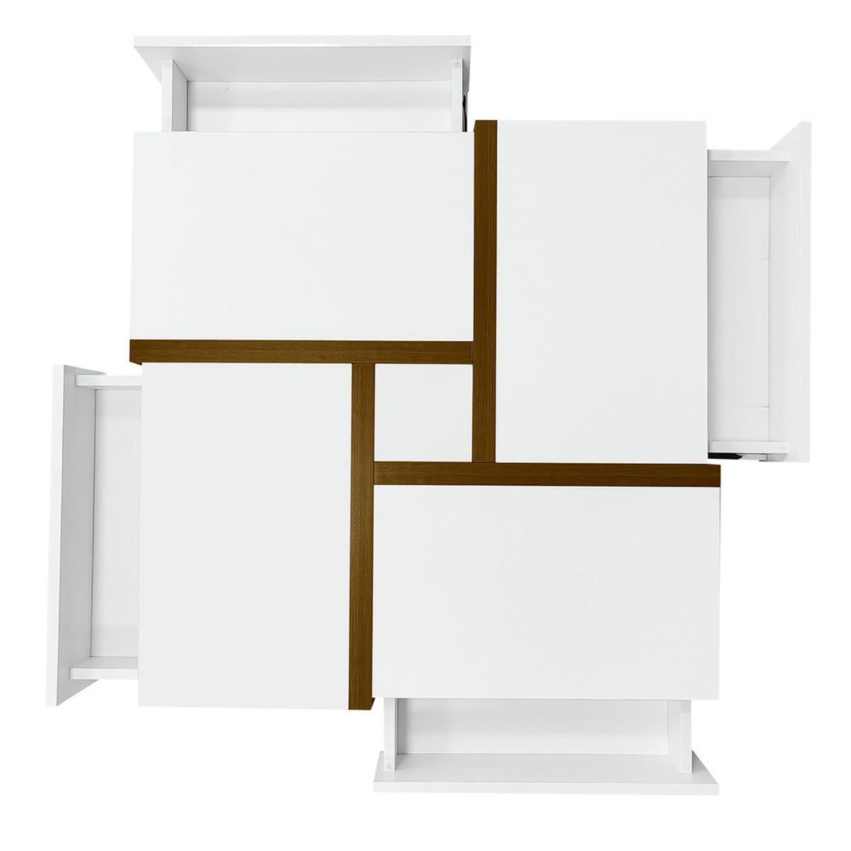 COUCHTISCH Hochglanz 4 Schubladen 78x78cm Linien-Design Weiß - Weiß, Holz (60/39/29.5cm) - FLIEKS