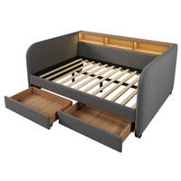 POLSTERBETT 140/190 cm Grau mit 2 Schubladen, LED und Stauraum-Kopfteil - Grau, Textil (140/190cm) - Oxeza